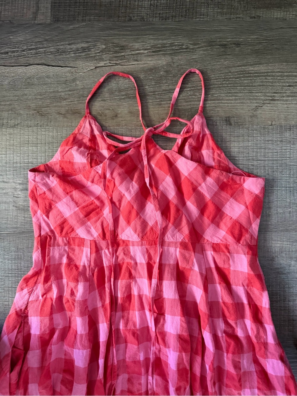 Free People Via Midi Dress Red Combo Everly Large Gingham - Picture 9 of 9